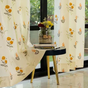 100% Cotton Curtains for Living Room, Bedroom curtains - Pack of 2 curtains, Cotton Coneflower - Yellow