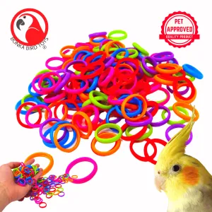 2953 Pk144 0.75" Colorful Bird Toy Rings - 144-Pack Rubber Neon Rings for Parakeets to Conures