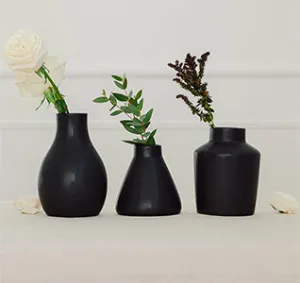 3-Piece Clay Table Vase Set - Black