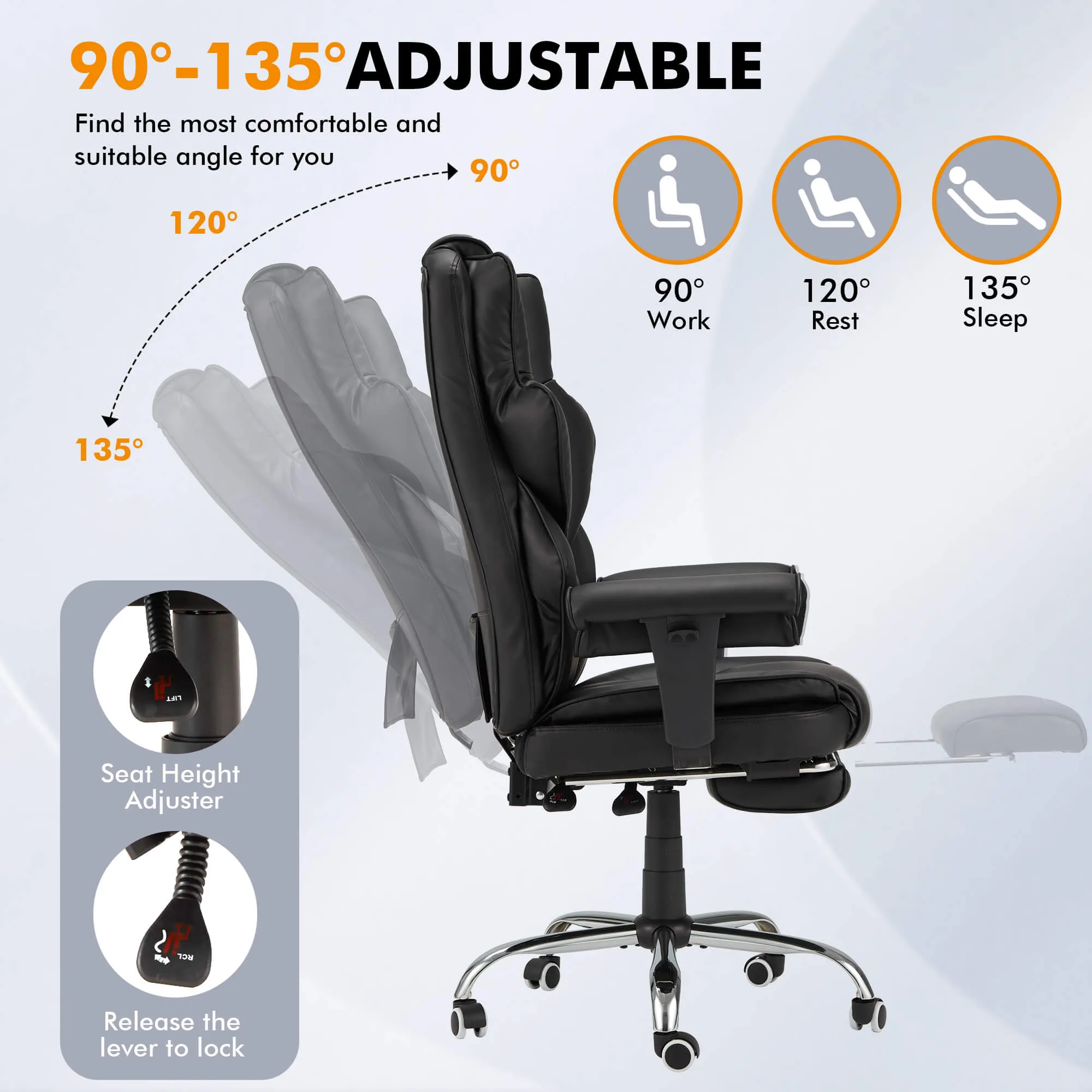 6-Point Massage Heat Ergonomic Reclining Office Chair with Footrest Black