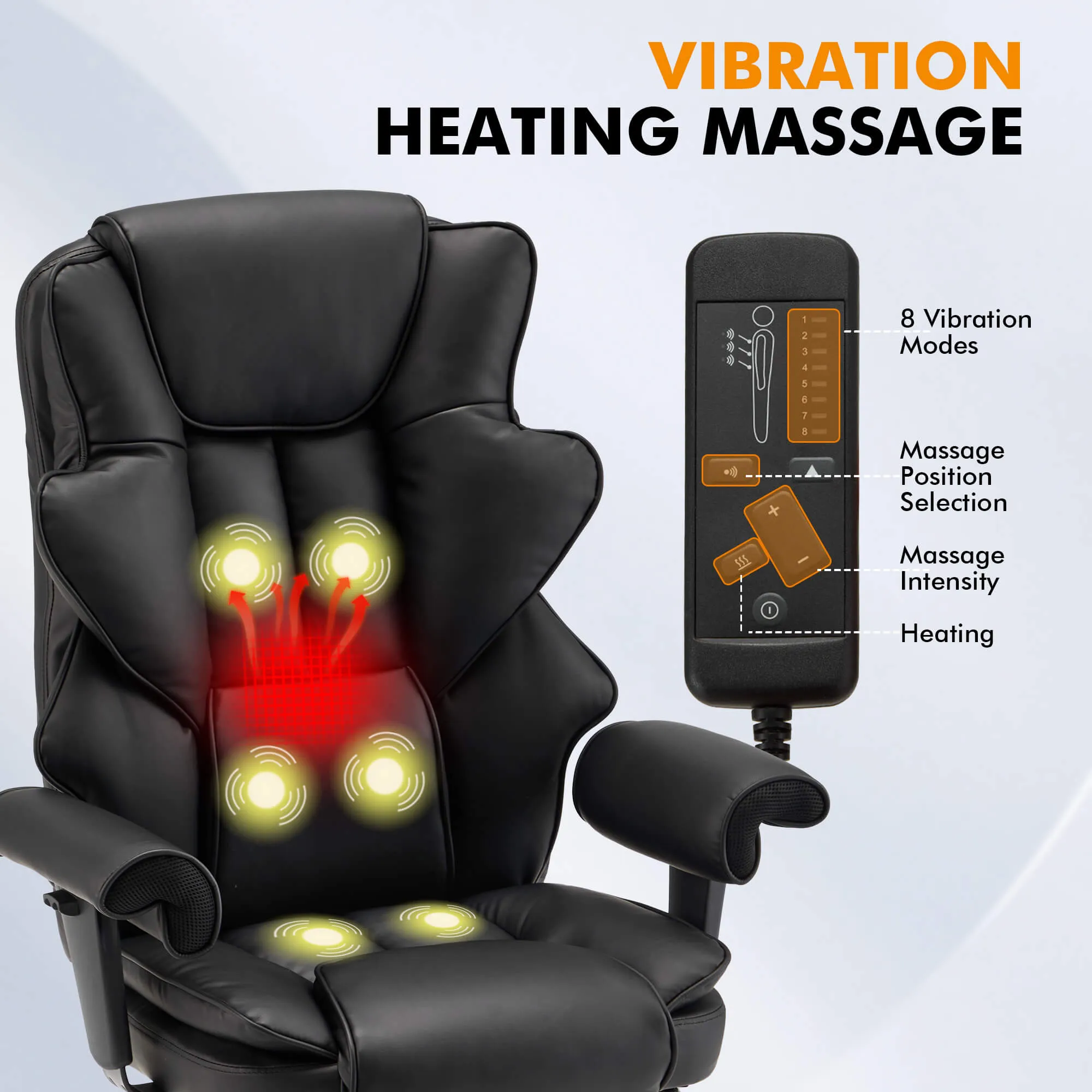 6-Point Massage Heat Ergonomic Reclining Office Chair with Footrest Black