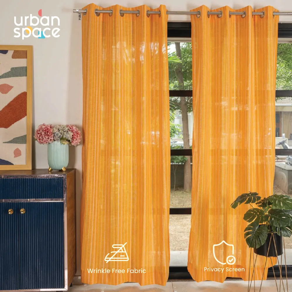 Aari Collection Embriodered Sheer Curtains, 40-50% Light Filtering Curtains - Pack of 2 - Vertical Weaves Yellow