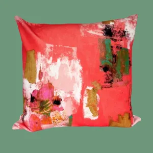 Abstract painterly Velvet Cushion - Bright coral