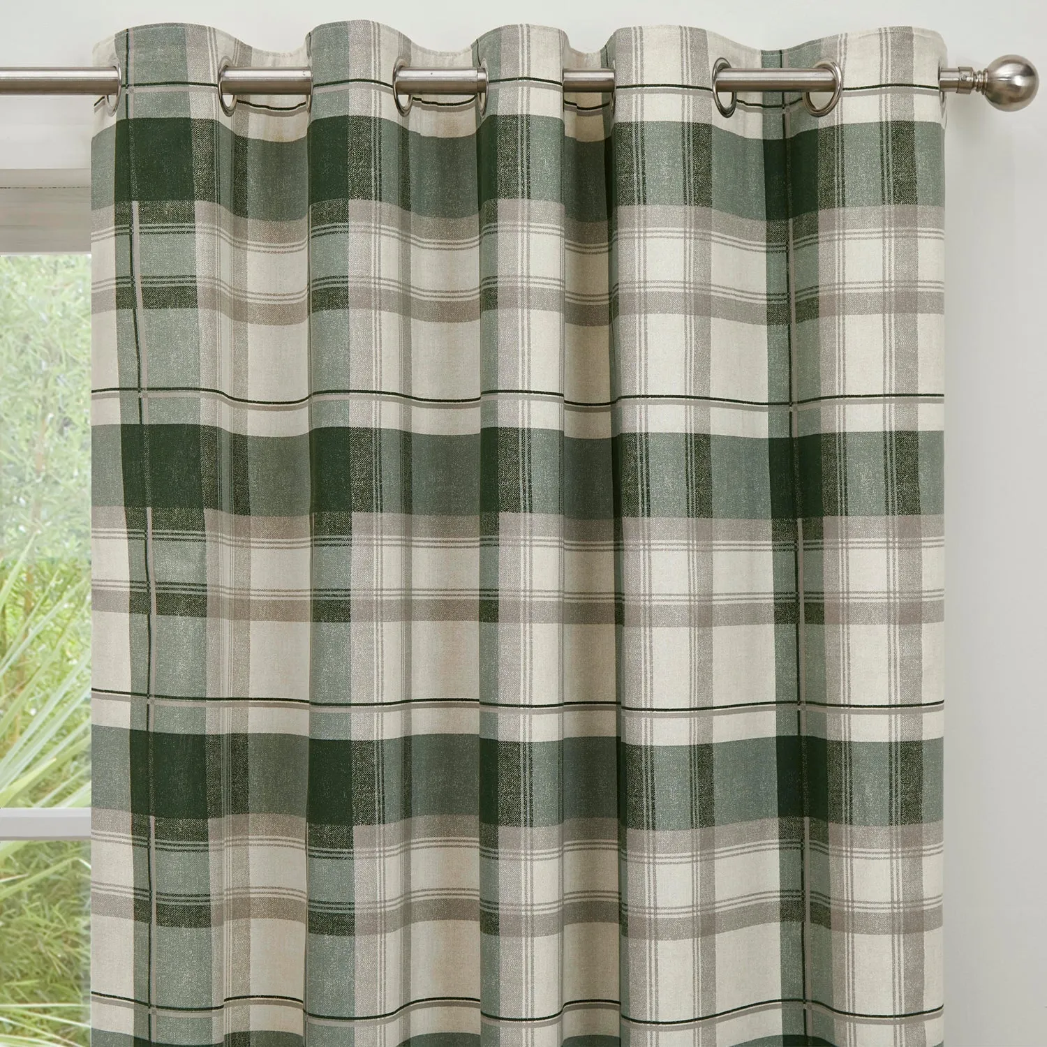 Balmoral Check Bottle Green Eyelet Curtains