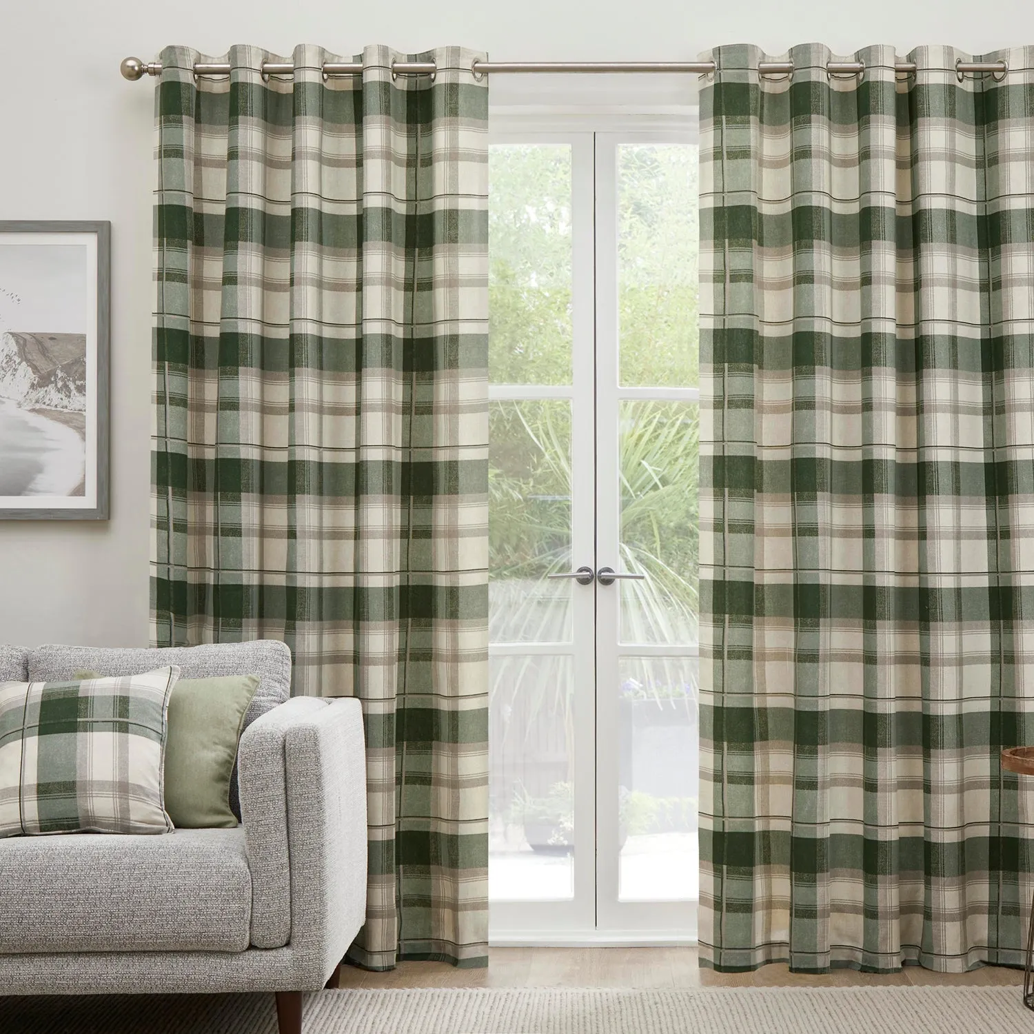 Balmoral Check Bottle Green Eyelet Curtains