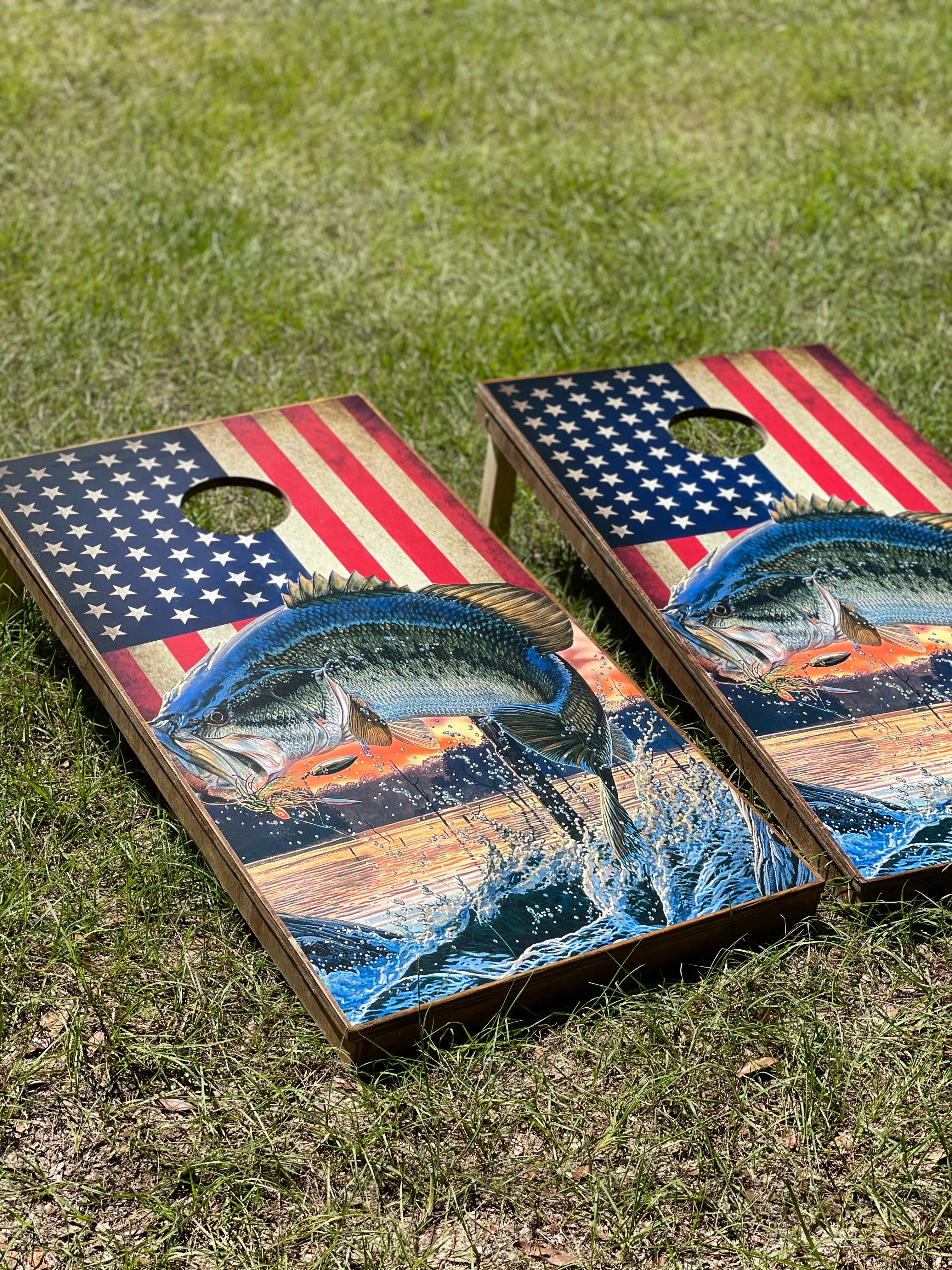 Bass Flag Cornhole Set With Bean Bags