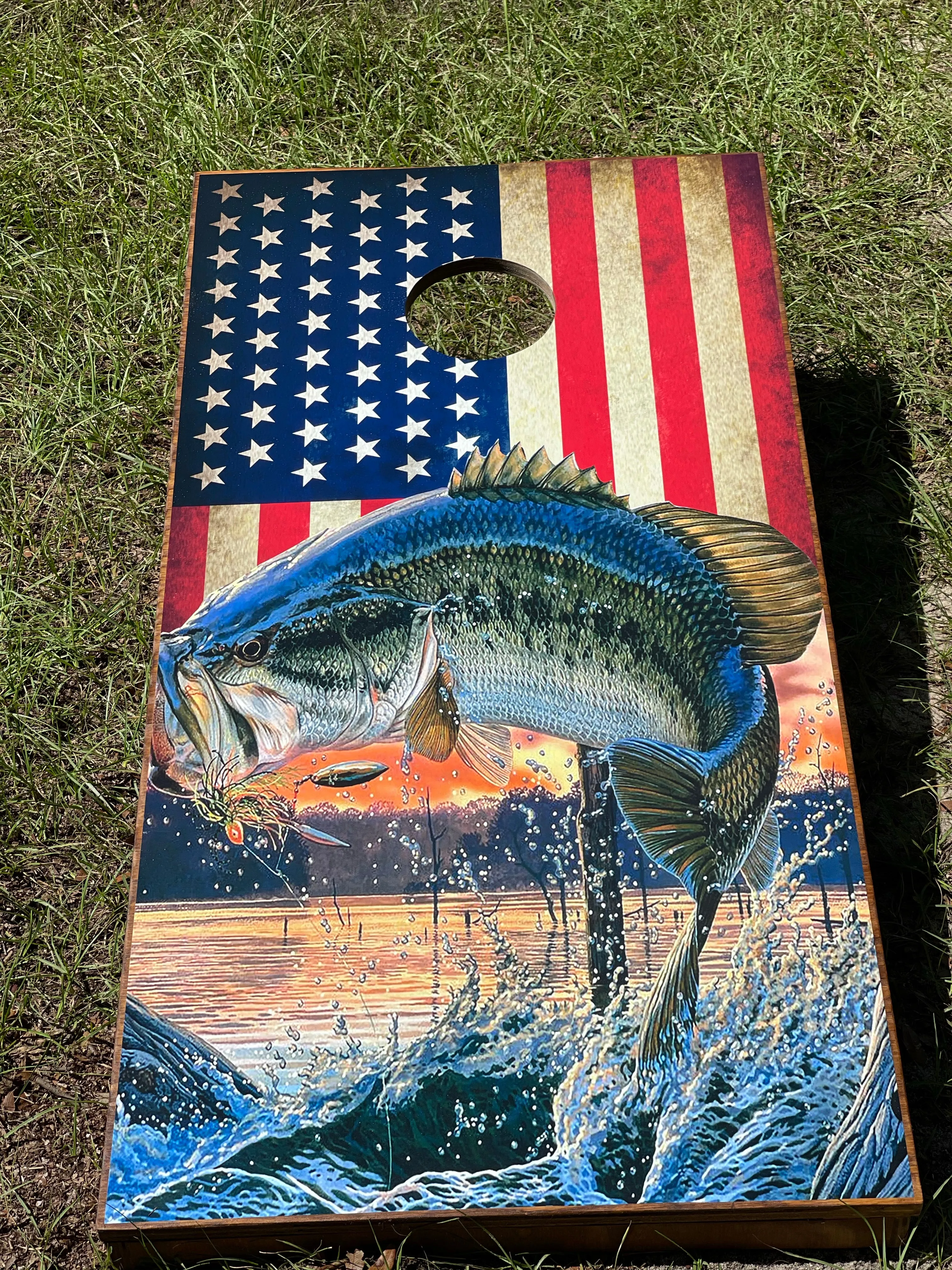 Bass Flag Cornhole Set With Bean Bags