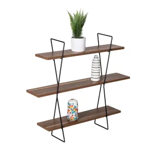 Black/Wood 3-Tier Decorative Wall Shelves