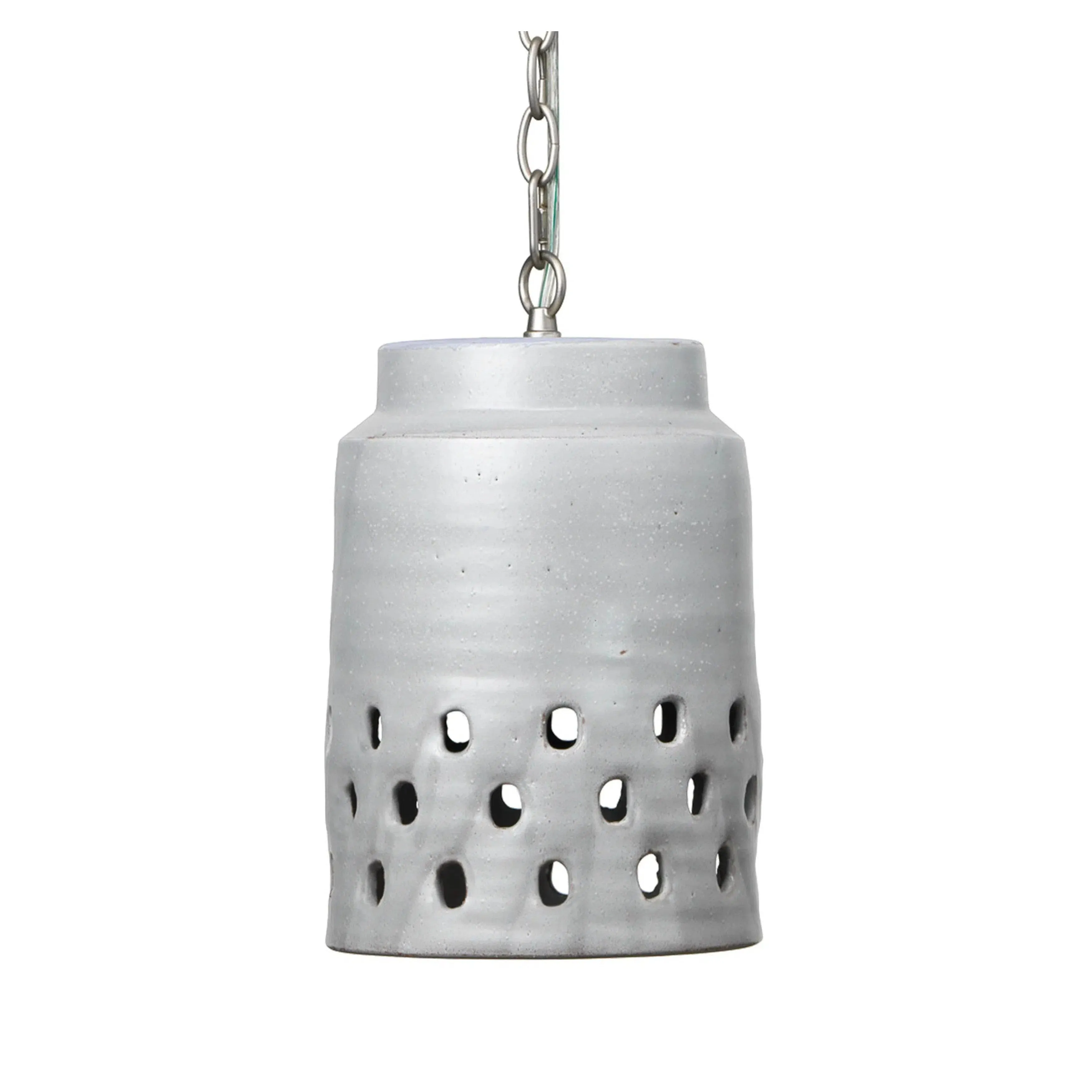 Coastal Style Grey Ceramic Tapered Perforated Pendant