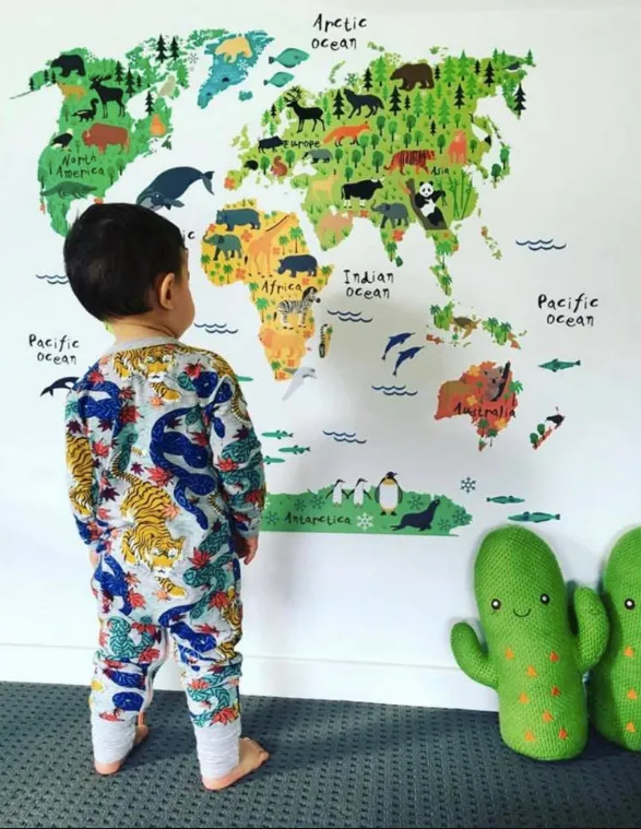 Colourful Animal World Map Wall Stickers