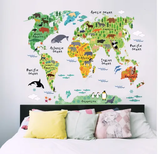 Colourful Animal World Map Wall Stickers