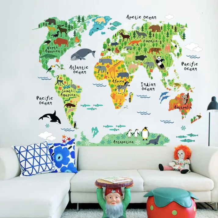 Colourful Animal World Map Wall Stickers