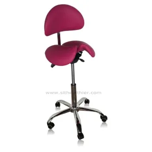 Divided Saddle Seat Stool with Backrest For Dental Hygienist [Magenta]