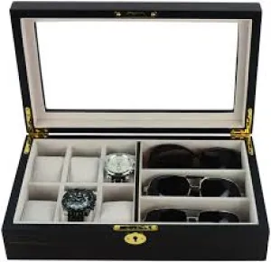 Ebony Wooden Watch Box for 6 Watches   3 Sunglasses