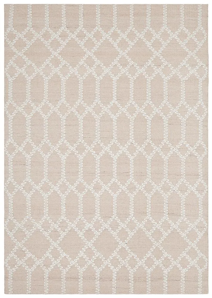 Ella Hand loomed Wool Tribal Trellis Rug Nude Soft Pink