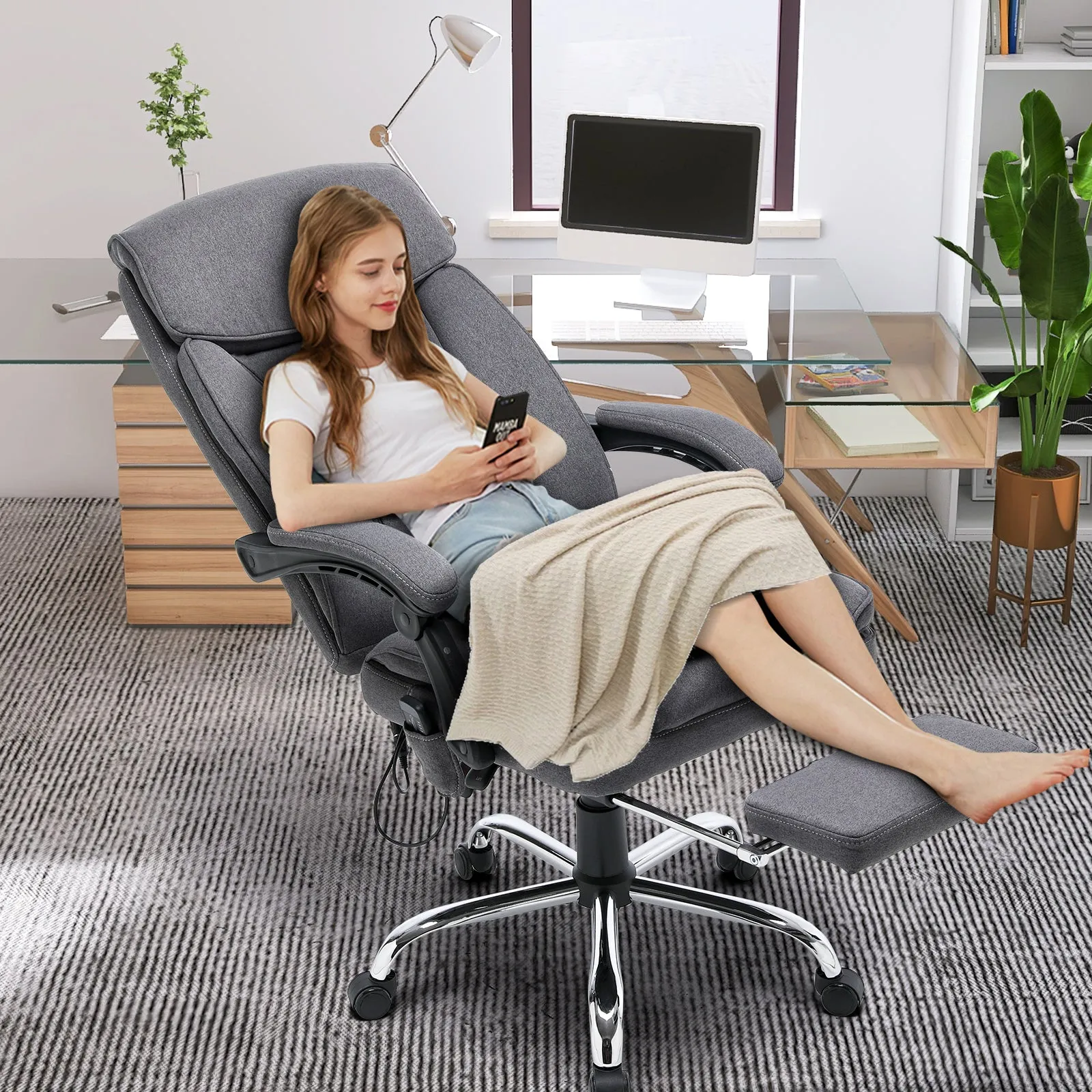 Ergonomic Reclining  Massage Office Chair Gifts For College with Breathable Fabric Dark Gray