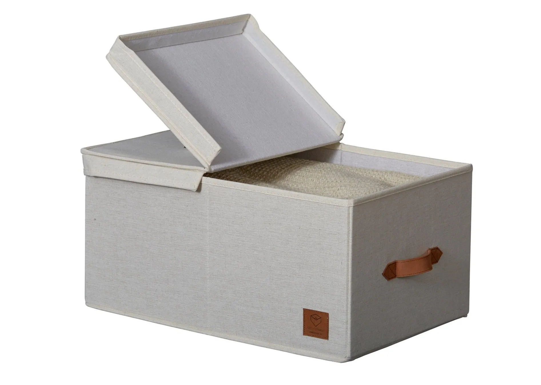 Fabric Storage Box With Hinged Lid - Cream