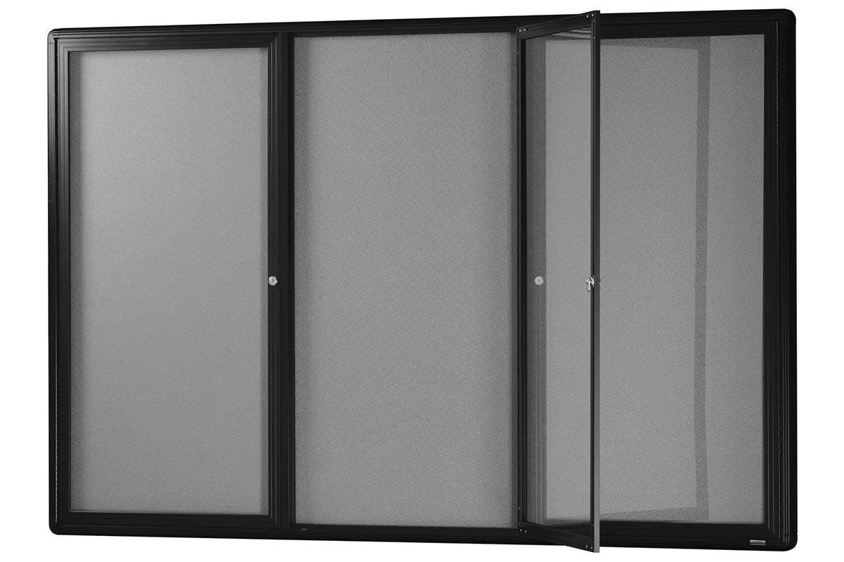 Grey Pinnable Notice Board Hinged Door Black Frame