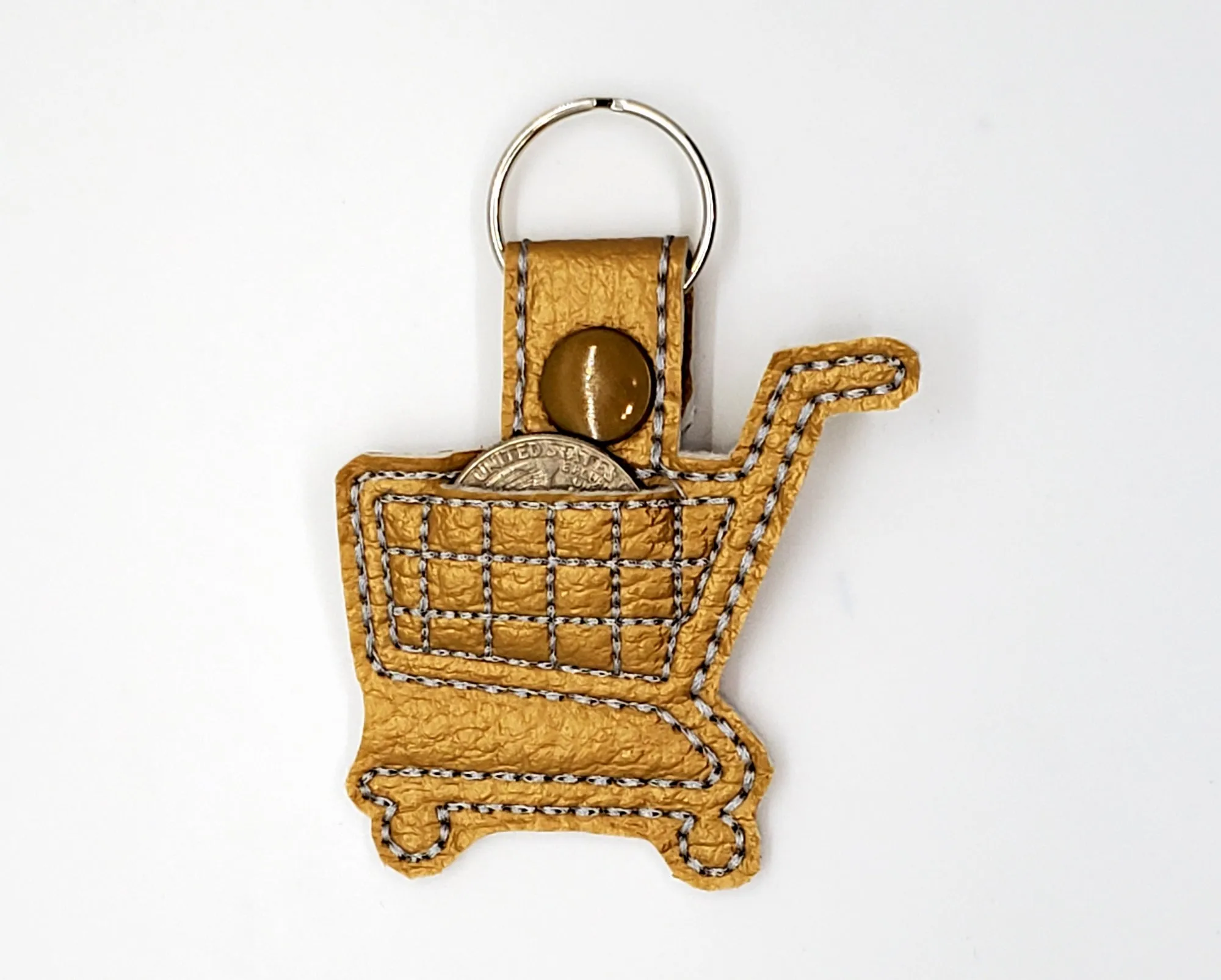 Grocery Store Quarter Keeper - Grocery Cart Quarter Holder Keychain - Gold with Silver Thread