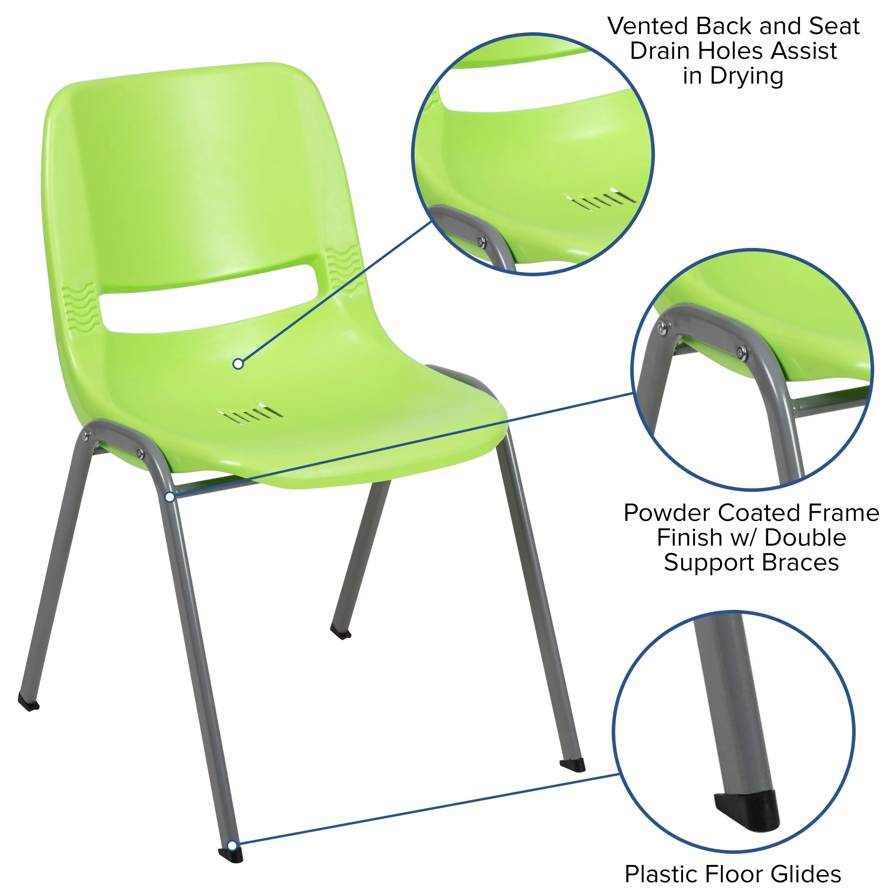 HERCULES Series 880 lb. Capacity Ergonomic Shell Stack Chair with Metal Frame