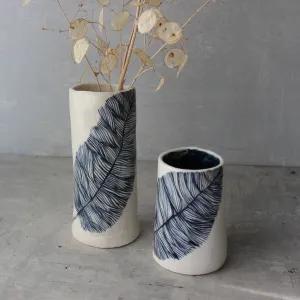 Large Ceramic Feather Cylinder Vases