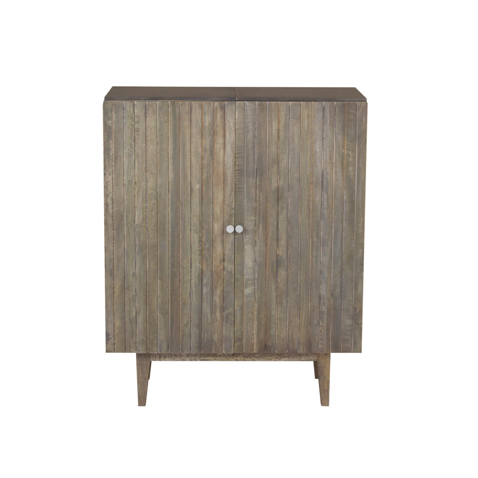 Mango Wood Slatted Drinks Storage Cabinet