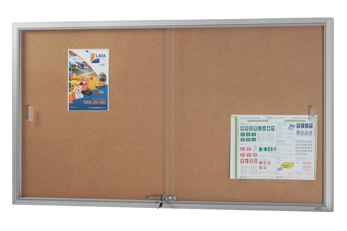 Vision Cork Notice Board Sliding Glass Door Silver Frame