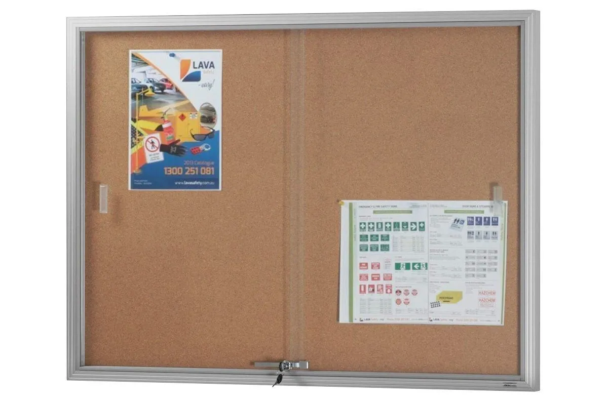 Vision Cork Notice Board Sliding Glass Door Silver Frame