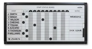 Vision Staff In Out Status Board   Magnetic Whiteboard