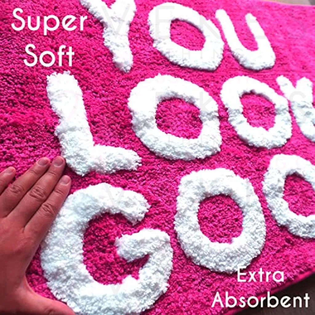 You Look Good Bath Mat Hot Pink Blush Cute Bathroom Rugs for Girls Hello Gorgeous Peach Coral Beautiful Funny Shower Fun Bathroom Decor Non-Slip Washable Kids Women